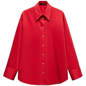 Mango Red Cotton Oversized Dress Shirt NWT